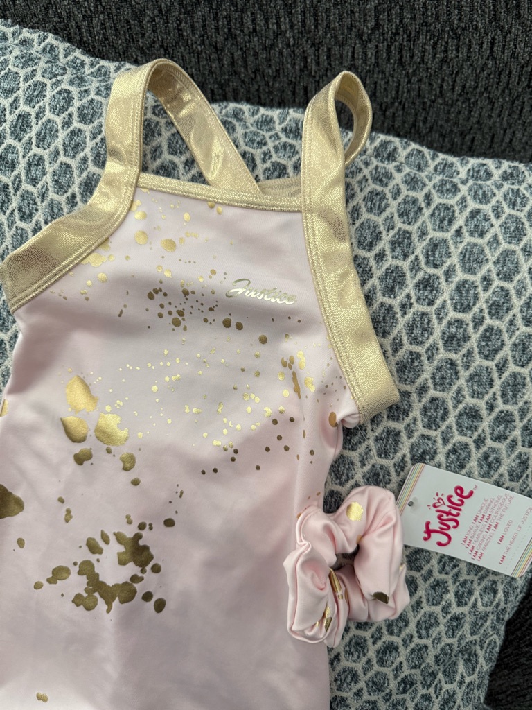 Brand New Justice Pink  Gold Splash One Piece Outfit